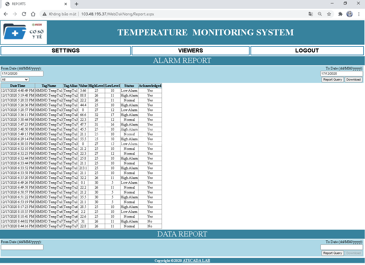 Phần mềm giám sát nhiệt độ 