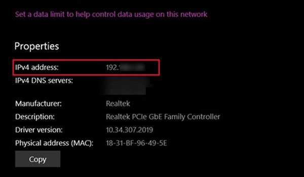 Xem địa chỉ IP bằng Network & Internet Settings