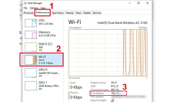 Xem địa chỉ IP bằng Task Manager