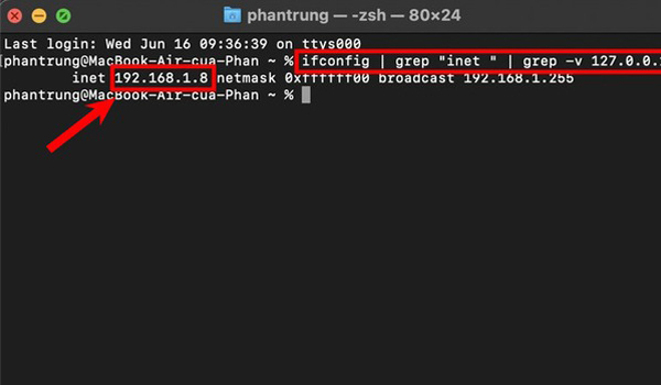 Xem địa chỉ IP bằng cách sử dụng "Terminal"