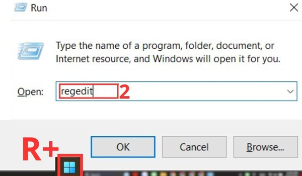 Nhấn tổ hợp phím Windows + R => nhập "regedit" => nhấn Enter