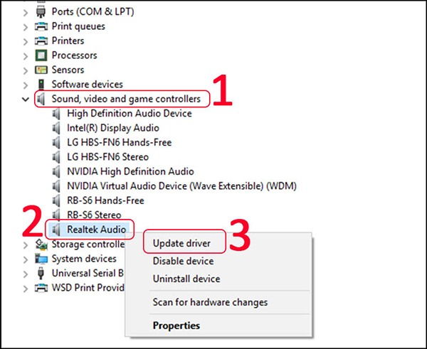 Cập nhật driver âm thanh Realtek