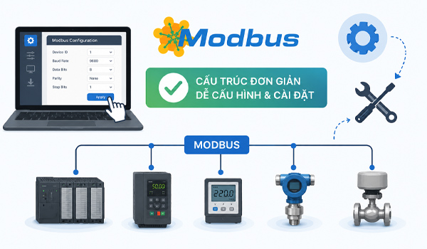Modbus có cấu trúc đơn giản nên dễ cấu hình & cài đặt
