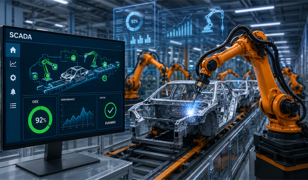 SCADA giúp theo dõi hiệu suất của từng robot thông qua dữ liệu vận hành