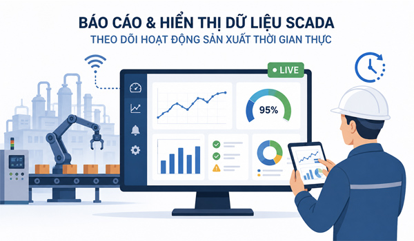 Báo cáo và hiển thị dữ liệu SCADA giúp theo dõi hoạt động sản xuất theo thời gian thực