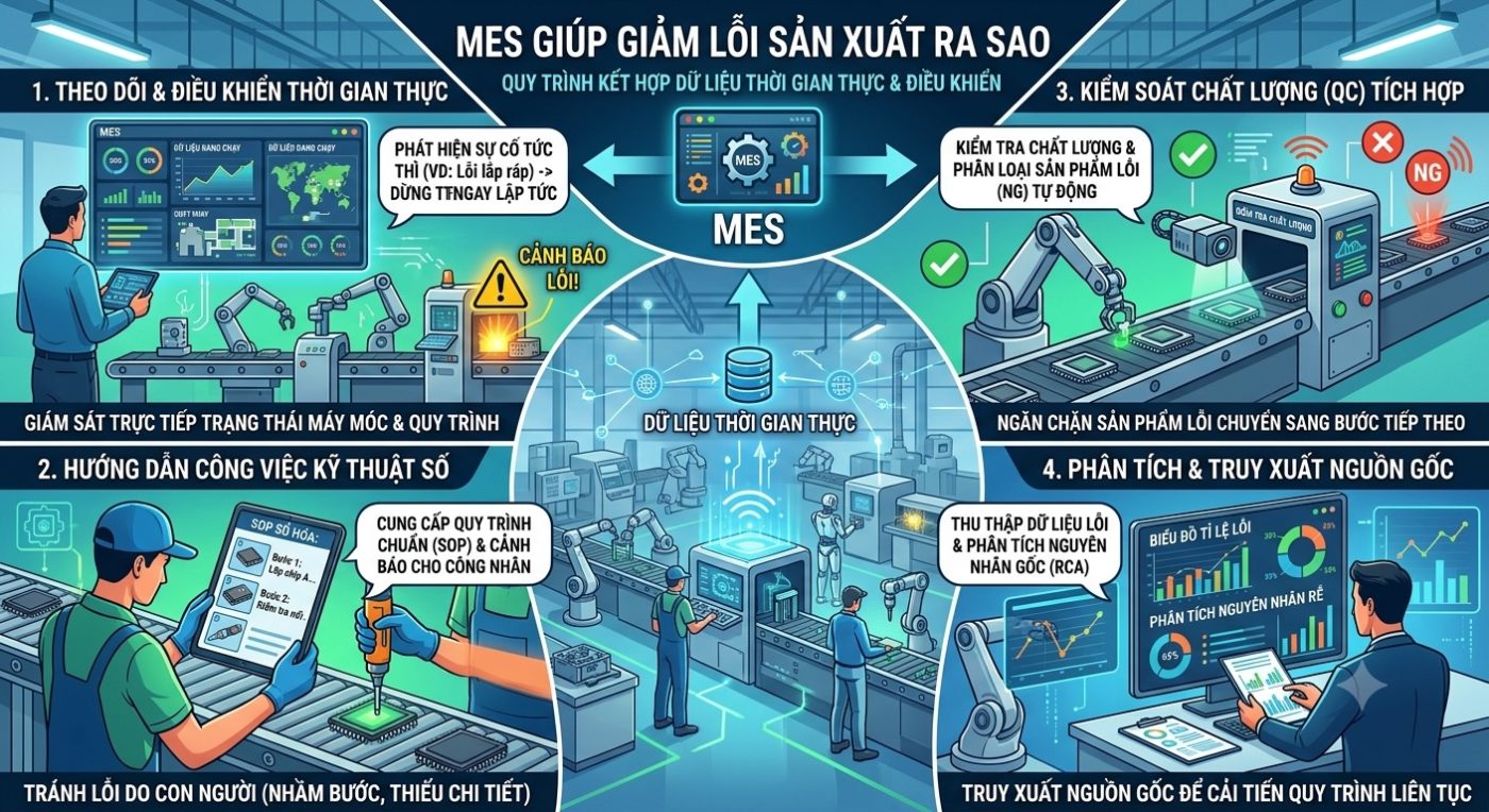 MES giúp giảm lỗi sản xuất ra sao