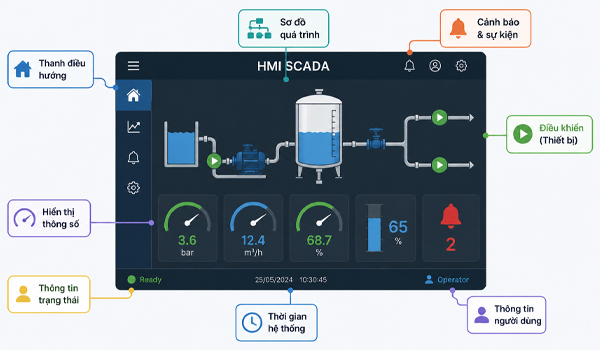 Các thành phần quan trọng trong giao diện HMI SCADA