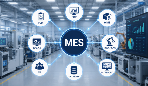MES giúp đồng bộ dữ liệu giữa các hệ thống như ERP, SCADA, PLC, HMI