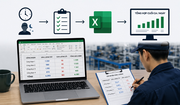 Excel chỉ cho phép tổng hợp sản lượng sau khi kết thúc ca/cuối ngày